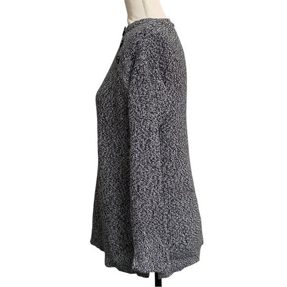 LOFT Black White Salt Pepper Knit Cotton Sweater Button Shoulder Size Small - Picture 7 of 13